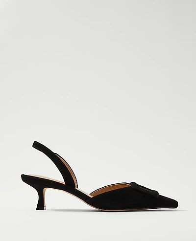 Ann Taylor Pointy Toe Buckle Suede Slingback Pump 7 Black Women's