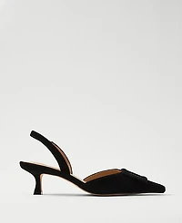 Ann Taylor Pointy Toe Buckle Suede Slingback Pump 7 Black Women's