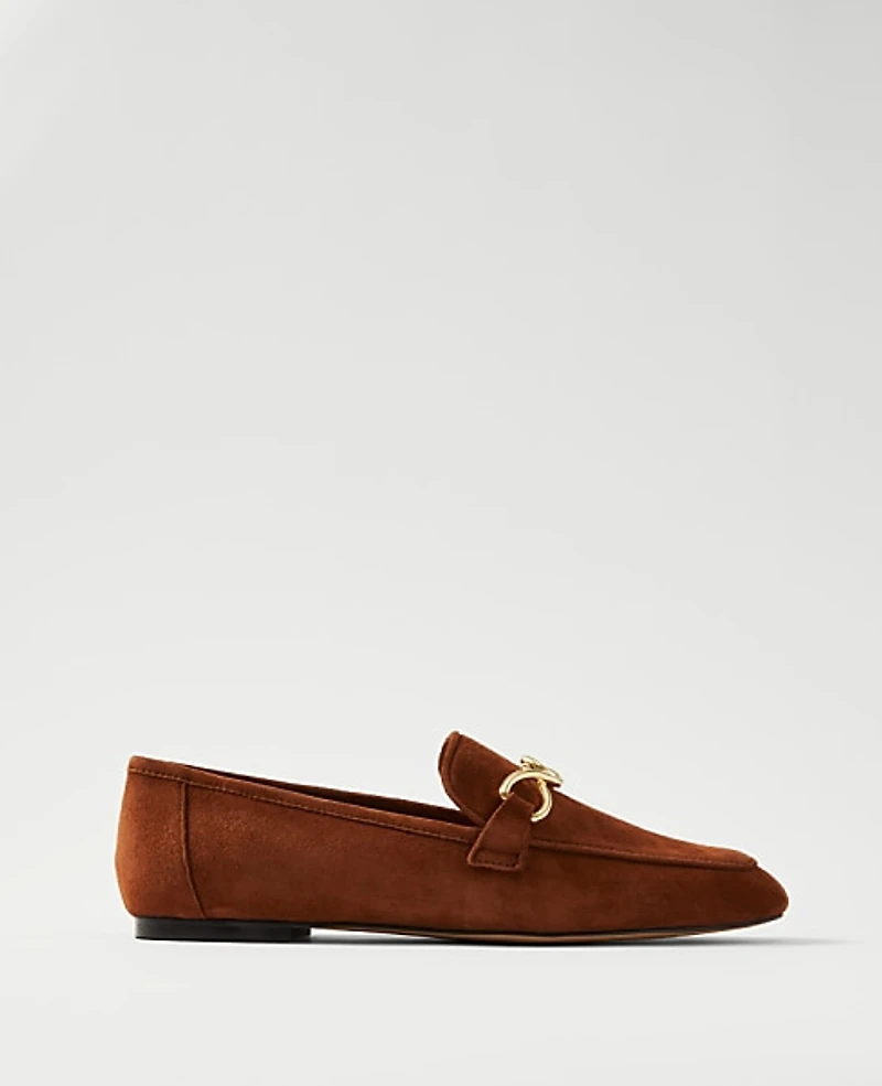 Ann Taylor Hardware Embellished Suede Loafer Spice Brown Women's