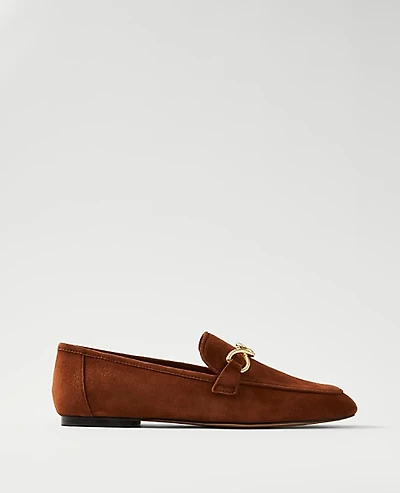 Ann Taylor Hardware Embellished Suede Loafer Spice Brown Women's