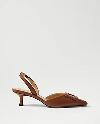 Ann Taylor Pointy Toe Buckle Leather Slingback Pump Size 8 Rich Toffee Camel Women's