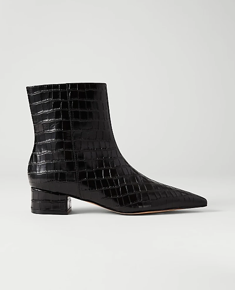 Ann Taylor Croco Nip Toe Bootie 1/2 Black Women's