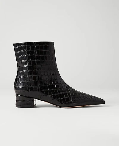 Ann Taylor Croco Nip Toe Bootie 1/2 Black Women's
