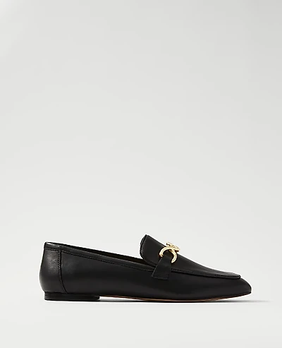 Ann Taylor Hardware Embellished Leather Loafer Black Women's