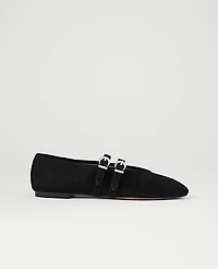 Ann Taylor Buckled Suede Ballet Flat Black Women's