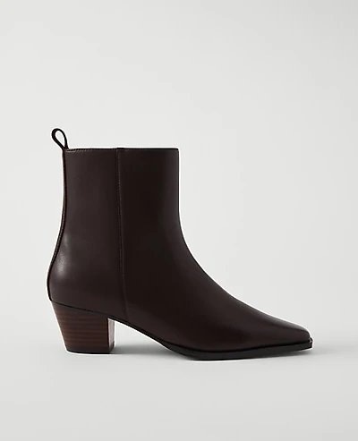 Ann Taylor Tapered Heel Leather Bootie Carob Women's