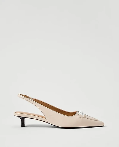 Ann Taylor Horsebit Leather Slingback Pump Cream Beige Women's