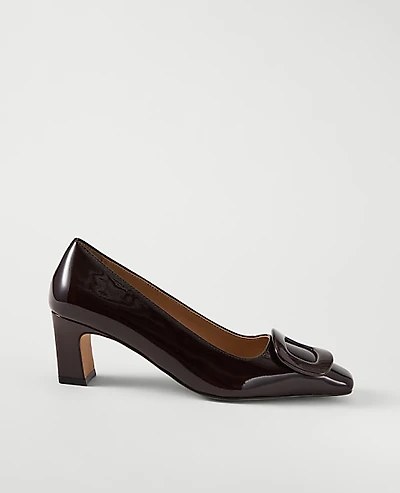 Ann Taylor Patent Buckle Pump Size 7 1/2 Brown Stone Women's