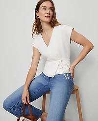 Ann Taylor Petite Wrap Tie Waist Blouse Winter White Women's