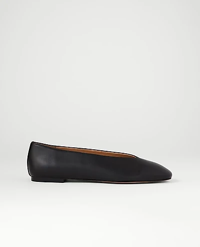 Ann Taylor Leather Ballet Flat Black Women's