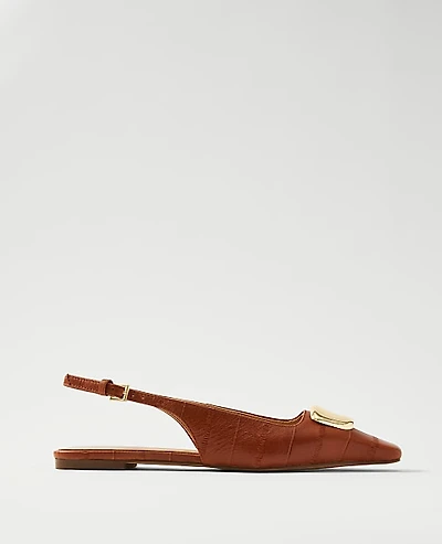 Ann Taylor Leather Buckle Slingback Flat Saddle Brown Women's