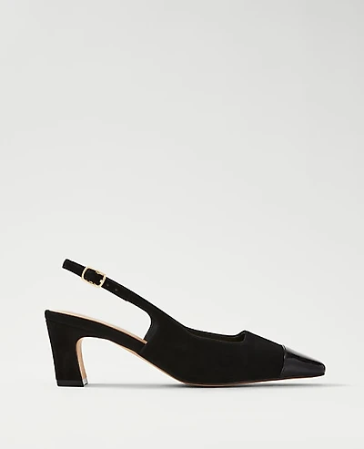 Ann Taylor Cap Toe Suede Slingback Pump Black Women's