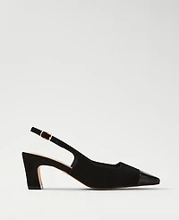Ann Taylor Cap Toe Suede Slingback Pump Black Women's