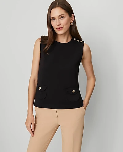 Ann Taylor Petite Ponte Patch Pocket Top Size XL Black Women's