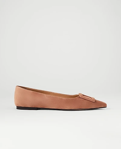 Ann Taylor Suede Buckle Flat Size 8 Sesame Women's