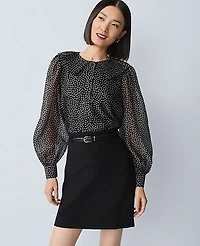 Ann Taylor Dotted Pleated Collar Blouse Size XL Black Women's