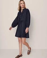 Ann Taylor Petite Weekend Stand Collar Shift Dress Dark Chambray Women's
