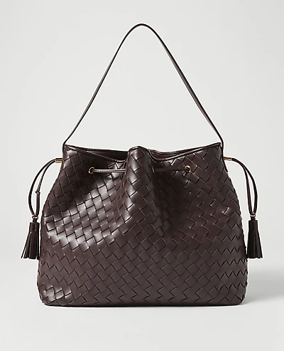 Ann Taylor Woven Drawstring Bucket Bag Dark Chocolate Women's