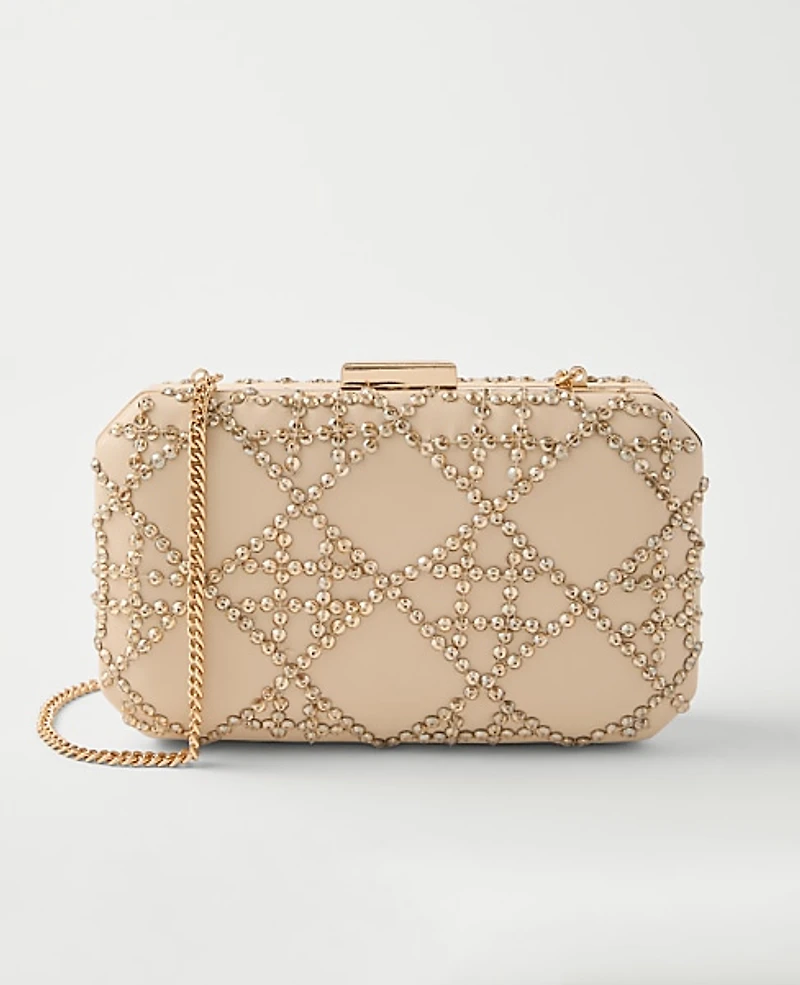 Ann Taylor Beveled Crystal Embellished Clutch Handbag Ivory Women's