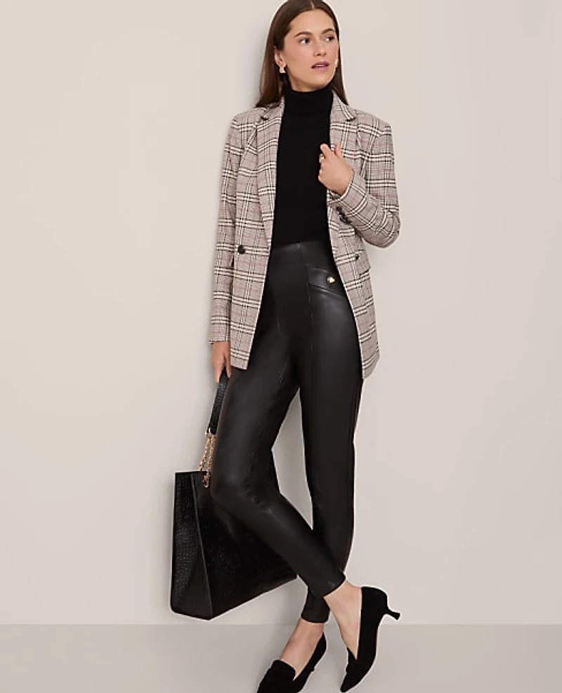 Ann Taylor The Petite Seamed Button Legging Faux Leather Women's
