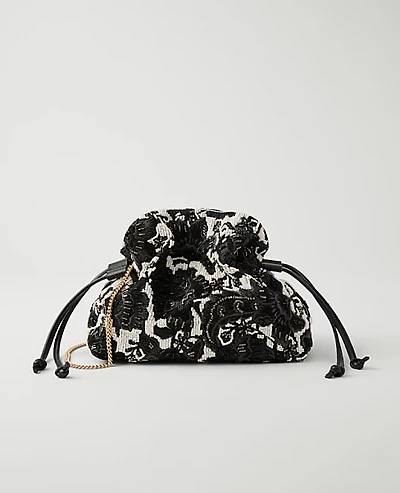 Ann Taylor Beaded Mini Drawstring Clutch Handbag Black Women's