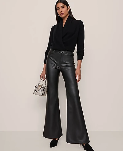 Ann Taylor The Faux Leather Flare Pant Black Women's