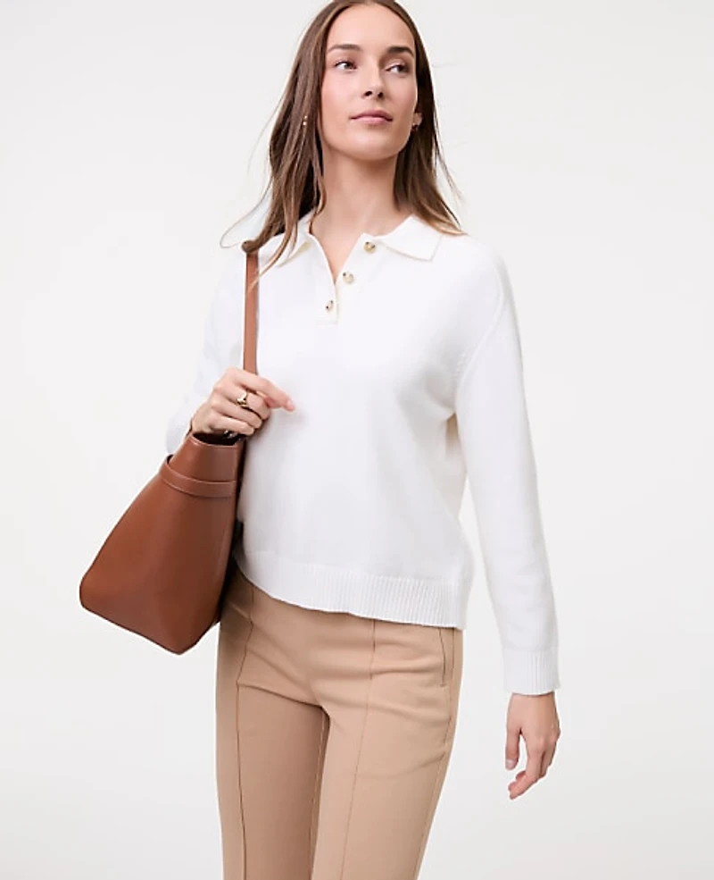 Ann Taylor Weekend Henley Sweater Winter White Women's