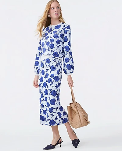 Ann Taylor Floral Sweater Pencil Skirt Electric Periwinkle Women's