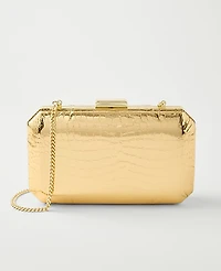 Ann Taylor Beveled Metallic Croco Clutch Handbag Gold Metallic Women's