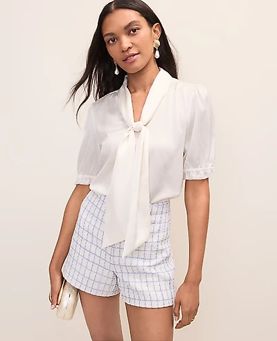 Ann Taylor Satin Bow Blouse Winter White Women's