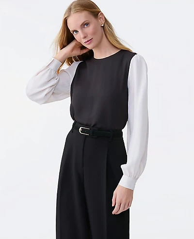 Ann Taylor Colorblock Crew Neck Blouse Black Women's