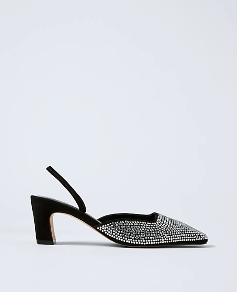 Ann Taylor Suede Embellished Slingback Pump Black Women's