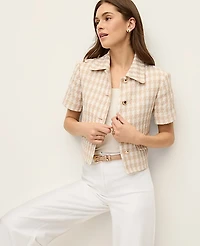 Ann Taylor Houndstooth Tweed Jacket Size 14 Pale Sandalwood Women's