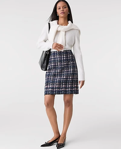 Ann Taylor Plaid Tweed A-Line Skirt Size 4 Pink/Blue Plaid Women's