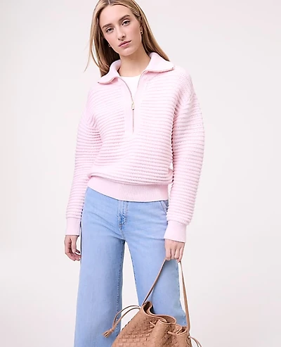 Ann Taylor Weekend Textured Stitch Half-Zip Sweater Size 2XL Soft Pink Heather Women's