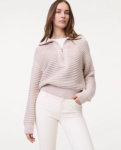 Ann Taylor Weekend Textured Stitch Half-Zip Sweater Heather Women's
