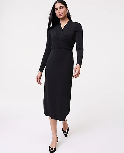 Ann Taylor Draped Knit Midi Sheath Dress Black Women's