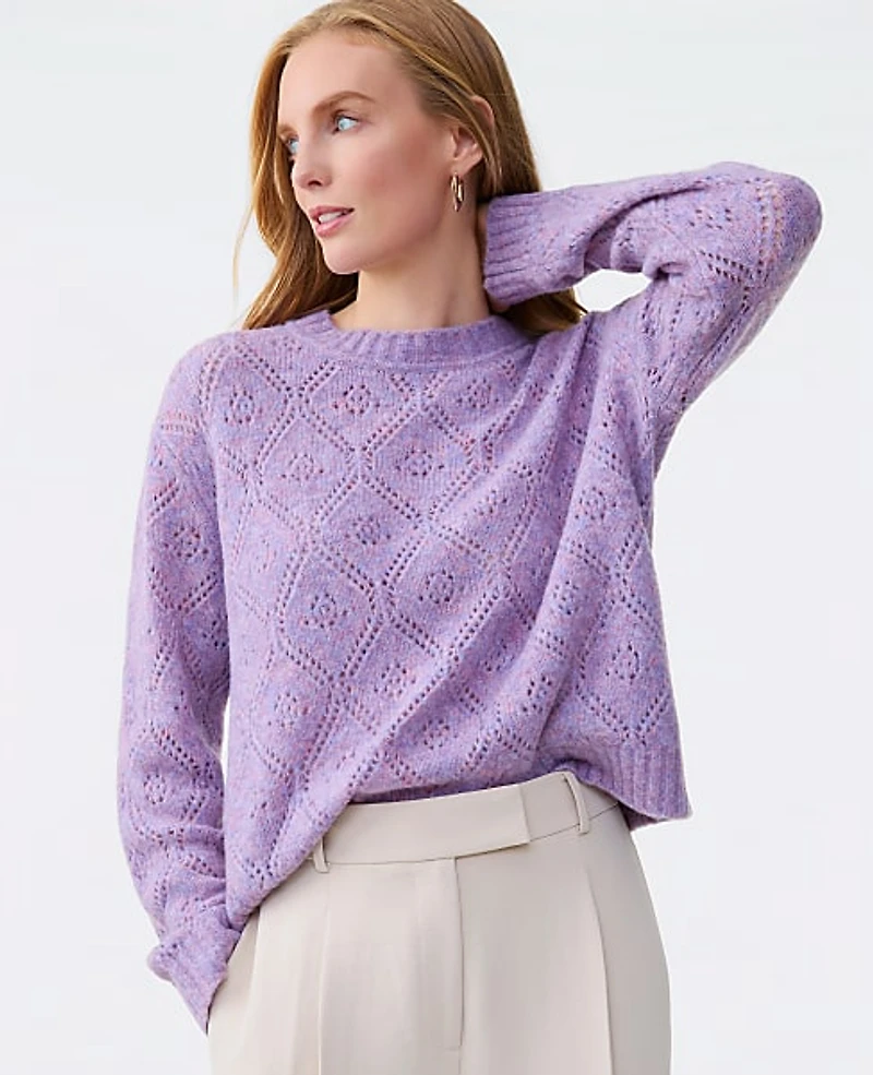 Ann Taylor Pointelle Crew Neck Sweater Women's