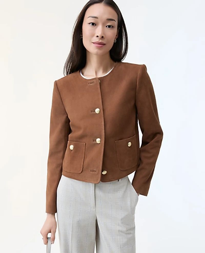 Ann Taylor The Crew Neck Jacket Suede Rich Umber Women's