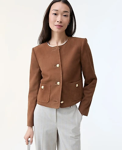 Ann Taylor The Crew Neck Jacket Suede Rich Umber Women's