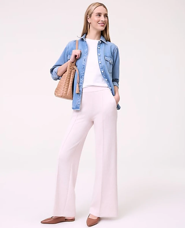 Ann Taylor Weekend Wide-Leg Pant CloudPlush Soft Pink Heather Women's