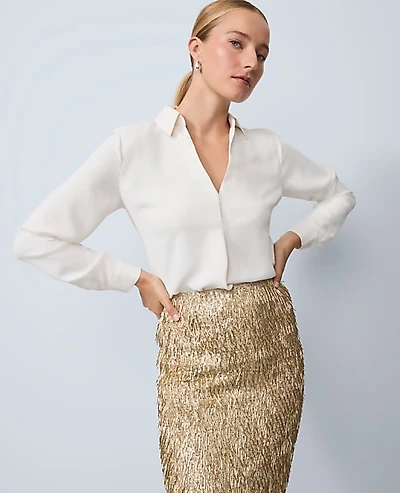 Ann Taylor Camp Shirt Winter White Women's