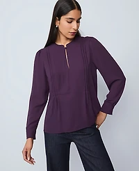 Ann Taylor Petite Mixed Media Pintuck Top Aubergine Dream Women's
