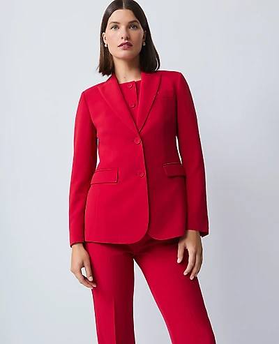 Ann Taylor The Petite Two Button Blazer in Fluid Crepe Size 0 Jewel Red Women's
