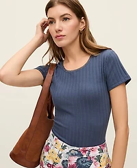 Ann Taylor Weekend Lace Trim Pointelle T-Shirt Women's