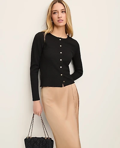 Ann Taylor Lettuce Trim Button Top Black Women's