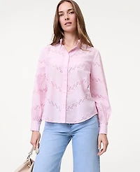 Ann Taylor Weekend Eyelet Ruffle Collar Shirt Women's