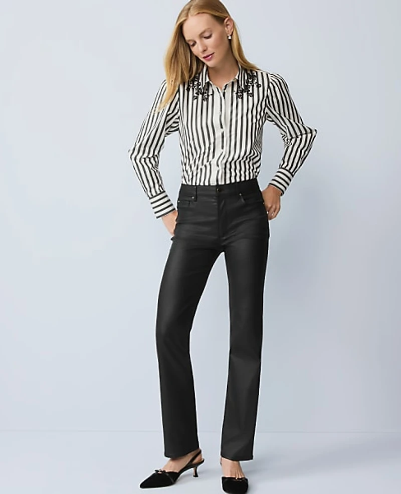 Ann Taylor The Petite Coated Perfect Straight Jean Size 8 Black Coated Women's