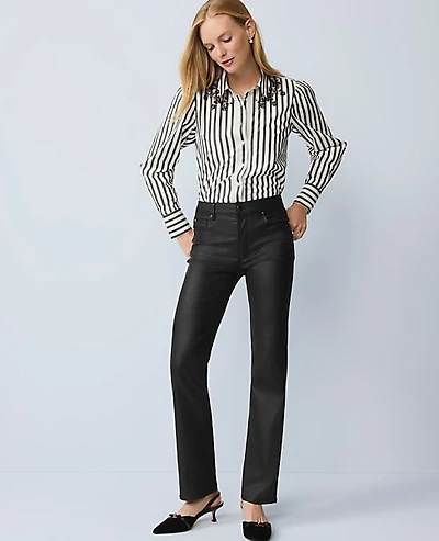 Ann Taylor The Petite Coated Perfect Straight Jean Black Women's