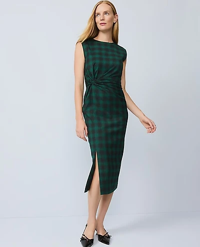 Ann Taylor Petite Plaid Twist Sheath Dress Ponderosa Pine Women's
